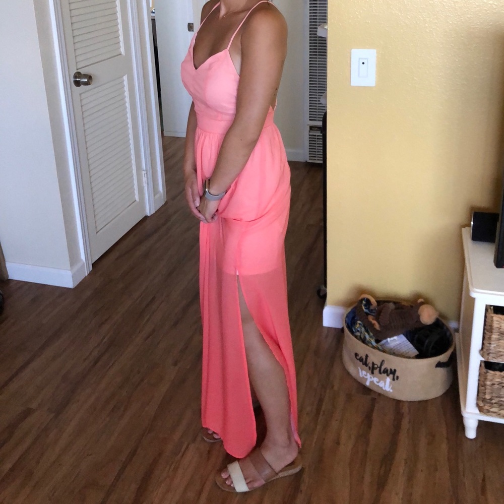❌SOLD❌ Backless high slit peach ombré maxi dress